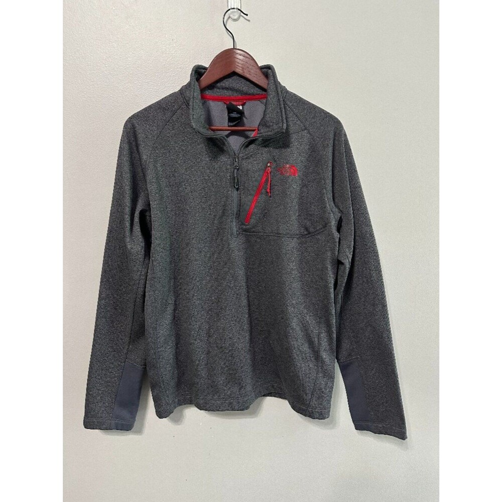 The North Face Canyonlands Sweatshirt Mens Large Pullover 1/4 Zip Grey Red